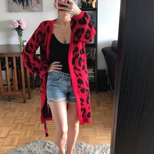 🌿Lovers+Friends Red Leopard Print Duster Cardigan